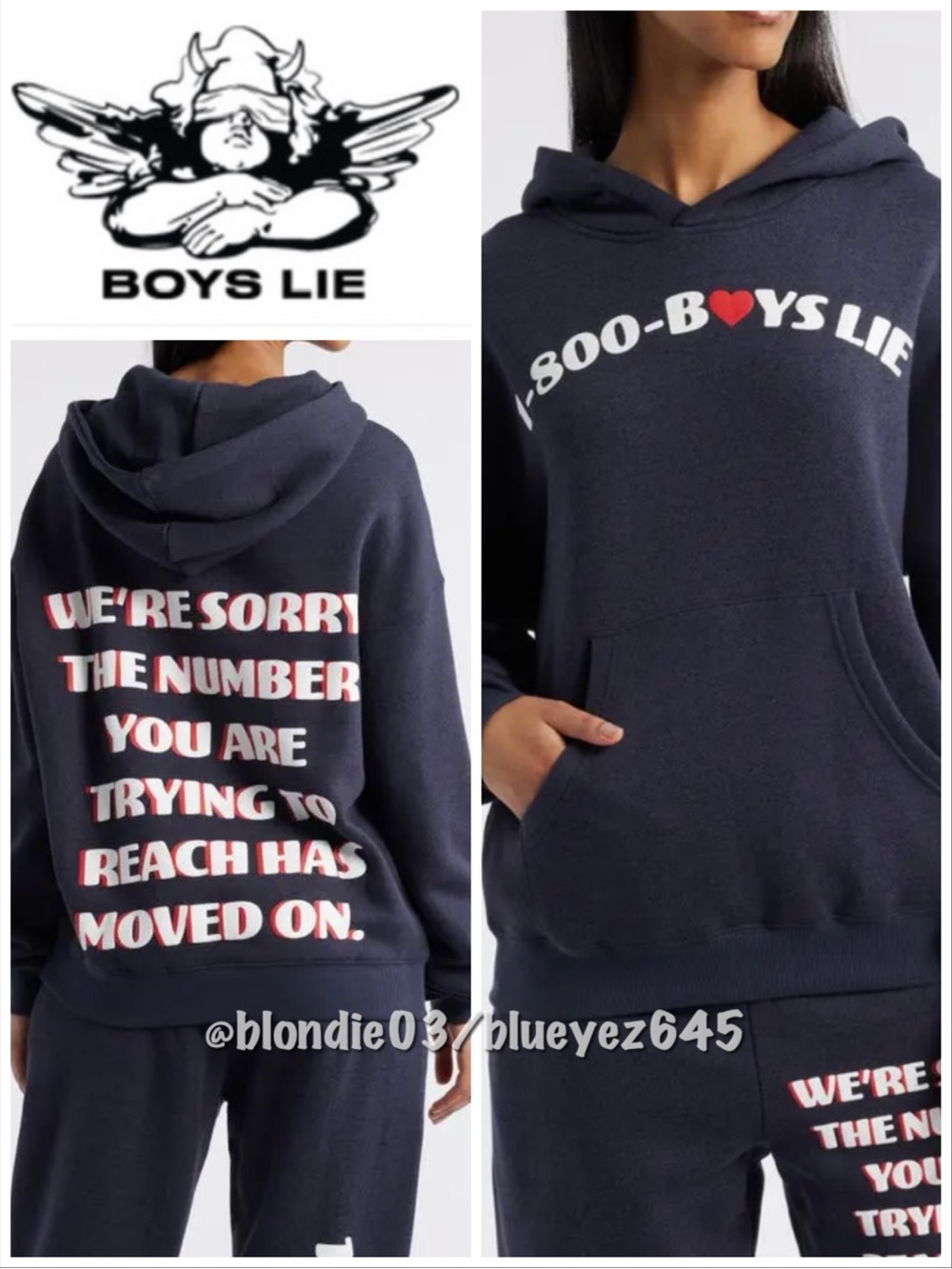 Boys Lie heart racer hoodie in dark navy, almost black color M/L NWT